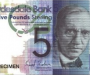ธนบัตร 5 ปอนด์สเตอร์ลิง ออกโดย Clydesdale Bank ด้านหน้าเป็นรูป อเล็กซานเดอร์ เฟลมมิง